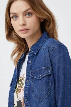 Γυναικεία Πουκάμισα Τζιν πουκάμισο Sisley ναυτικό μπλε,