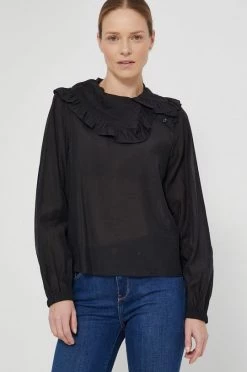 Γυναικεία Μπλούζες Μπλούζα με μείγμα από λινό Sisley χρώμα: μαύρο -Εξοδος Sisley Κατάστημα unnamed file 1627