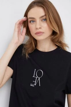 Γυναικεία Κοντομάνικο Βαμβακερό μπλουζάκι Sisley μαύρο