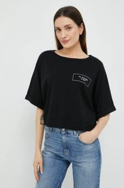 Γυναικεία Κοντομάνικο Βαμβακερό μπλουζάκι Sisley μαύρο