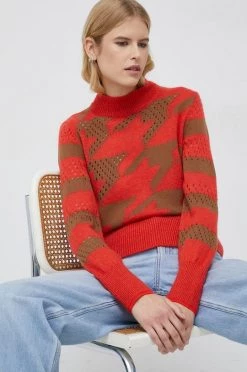 Γυναικεία Χωρίς φερμουάρ Πουλόβερ με προσθήκη μαλλιού Sisley χρώμα: κόκκινο,