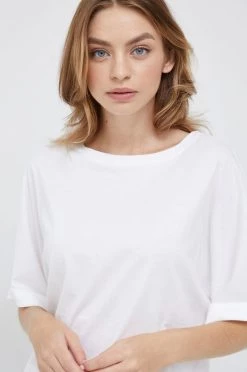 Γυναικεία Κοντομάνικο Βαμβακερό μπλουζάκι Sisley άσπρο