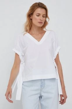 Γυναικεία Μπλούζες Βαμβακερή μπλούζα Sisley χρώμα: άσπρο