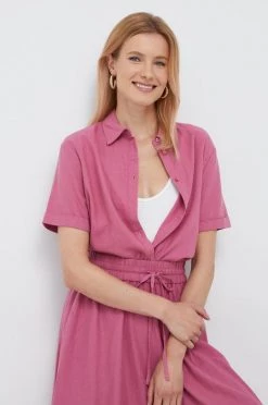 Γυναικεία Πουκάμισα Πουκάμισο από λινό Sisley ροζ,