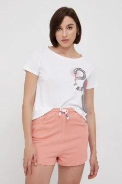 Γυναικεία Κοντομάνικο Βαμβακερό μπλουζάκι Sisley άσπρο