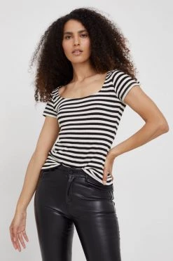 Γυναικεία Κοντομάνικο Βαμβακερό μπλουζάκι Sisley μαύρο