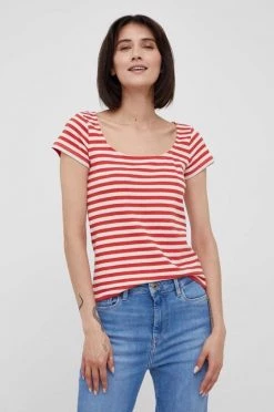 Γυναικεία Κοντομάνικο Βαμβακερό μπλουζάκι Sisley κόκκινο