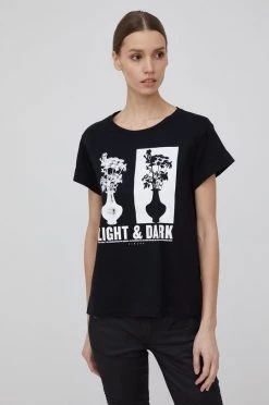 Γυναικεία Κοντομάνικο Βαμβακερό μπλουζάκι Sisley μαύρο