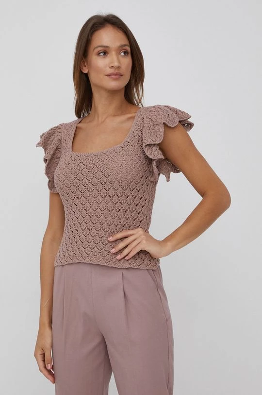 Γυναικεία Χωρίς φερμουάρ Βαμβακερό πουλόβερ Sisley χρώμα: μπεζ 4 Γυναικεία Χωρίς φερμουάρ Βαμβακερό πουλόβερ Sisley χρώμα: μπεζ - Image 4