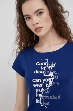 Γυναικεία Κοντομάνικο Βαμβακερό μπλουζάκι Sisley ναυτικό μπλε