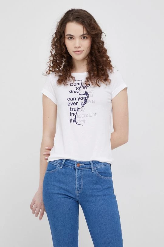 Γυναικεία Κοντομάνικο Βαμβακερό μπλουζάκι Sisley άσπρο 1 Γυναικεία Κοντομάνικο Βαμβακερό μπλουζάκι Sisley άσπρο