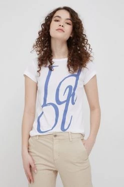 Γυναικεία Κοντομάνικο Βαμβακερό μπλουζάκι Sisley άσπρο