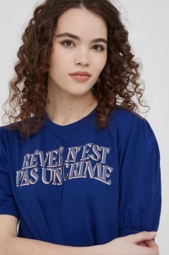 Γυναικεία Κοντομάνικο Βαμβακερό μπλουζάκι Sisley ναυτικό μπλε