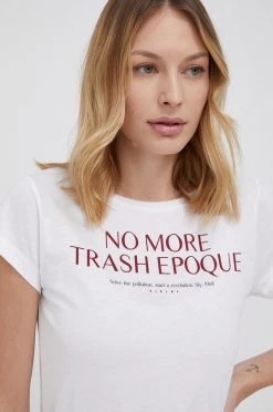 Γυναικεία Κοντομάνικο Βαμβακερό μπλουζάκι Sisley άσπρο