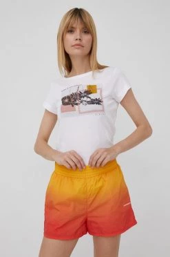 Γυναικεία Κοντομάνικο Βαμβακερό μπλουζάκι Sisley άσπρο